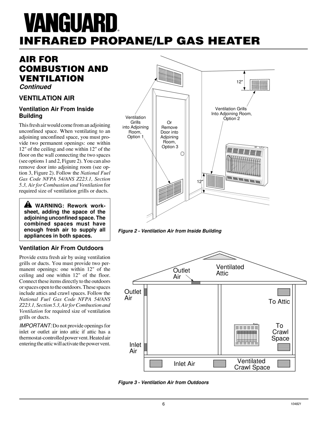 Desa VP2600TB, VP1600TB AIR for Combustion and Ventilation, Ventilation AIR, Ventilation Air From Inside Building 