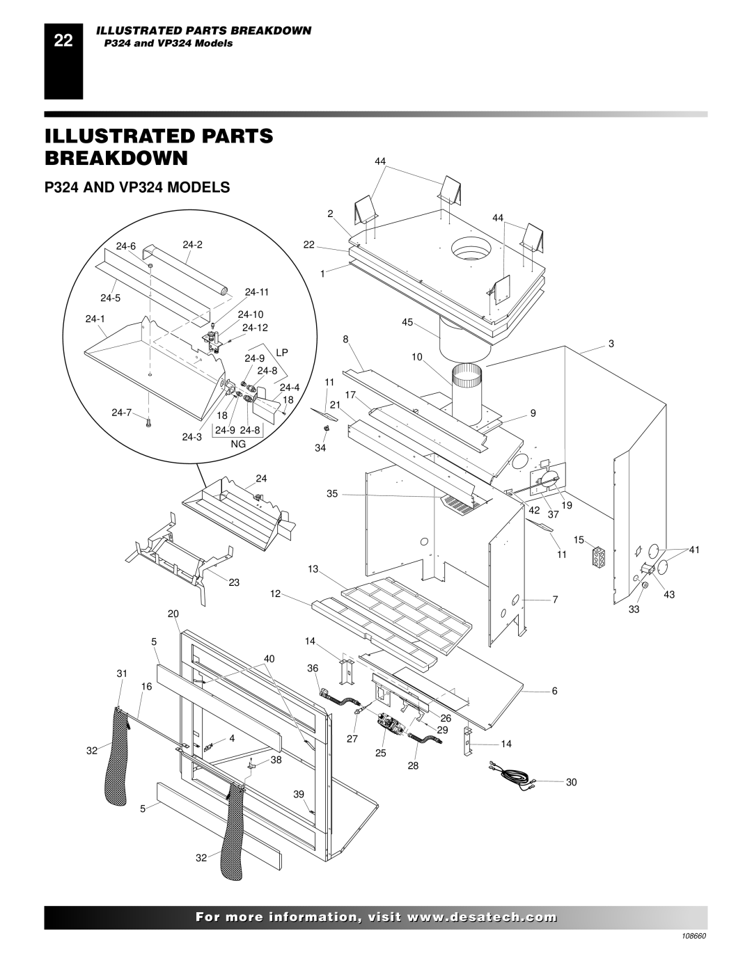 Desa VP325(B) installation manual Illustrated Parts Breakdown, P324 and VP324 Models 