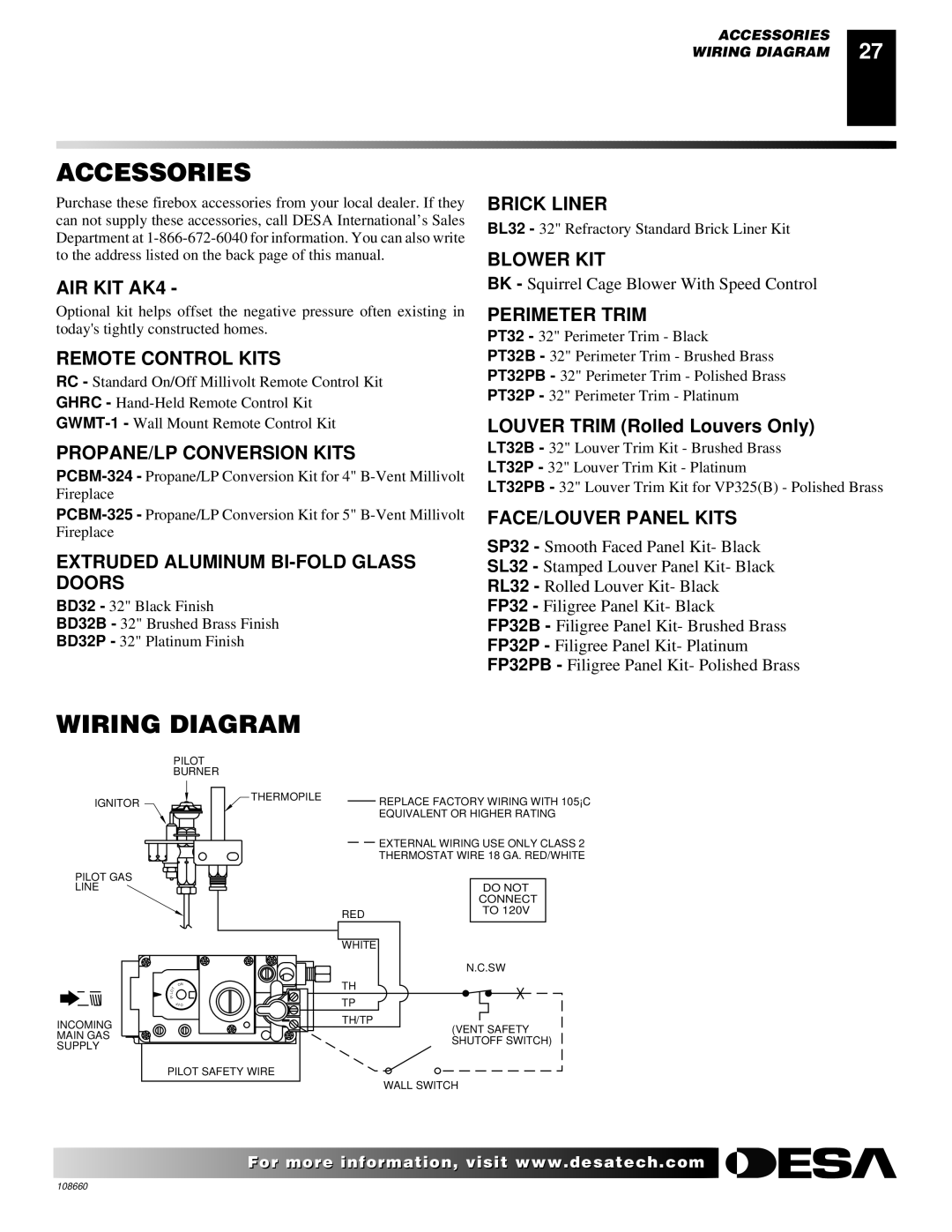 Desa VP324, VP325(B) installation manual Accessories, Wiring Diagram 