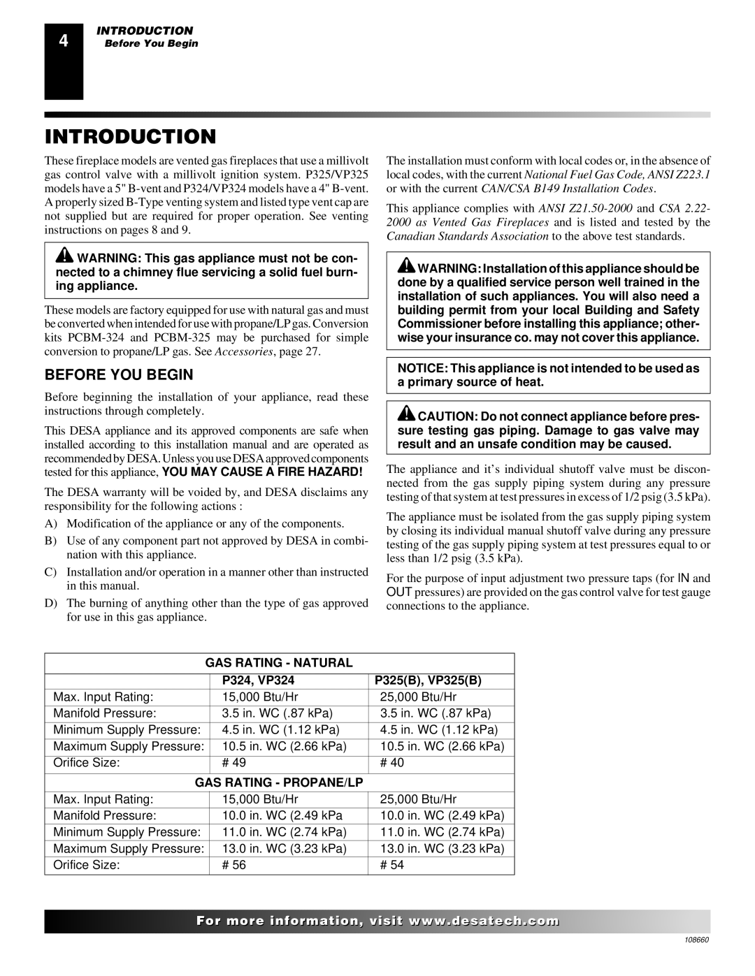 Desa VP324, VP325(B) installation manual Introduction, Before YOU Begin 