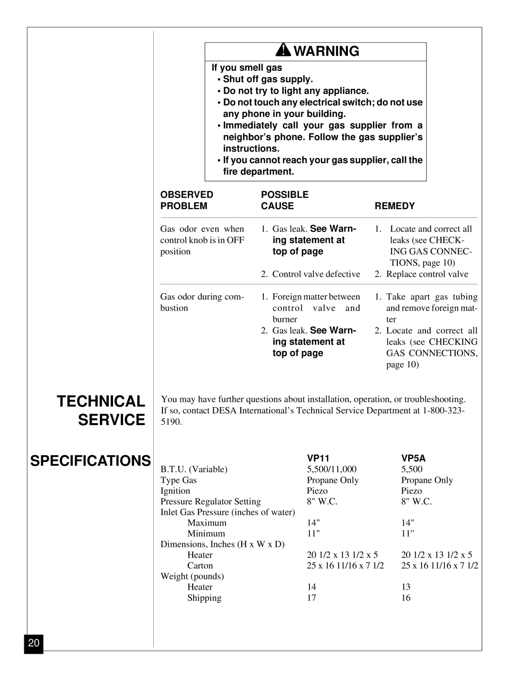 Desa VP5A installation manual Technical Service, Ing statement at, Top, VP11 