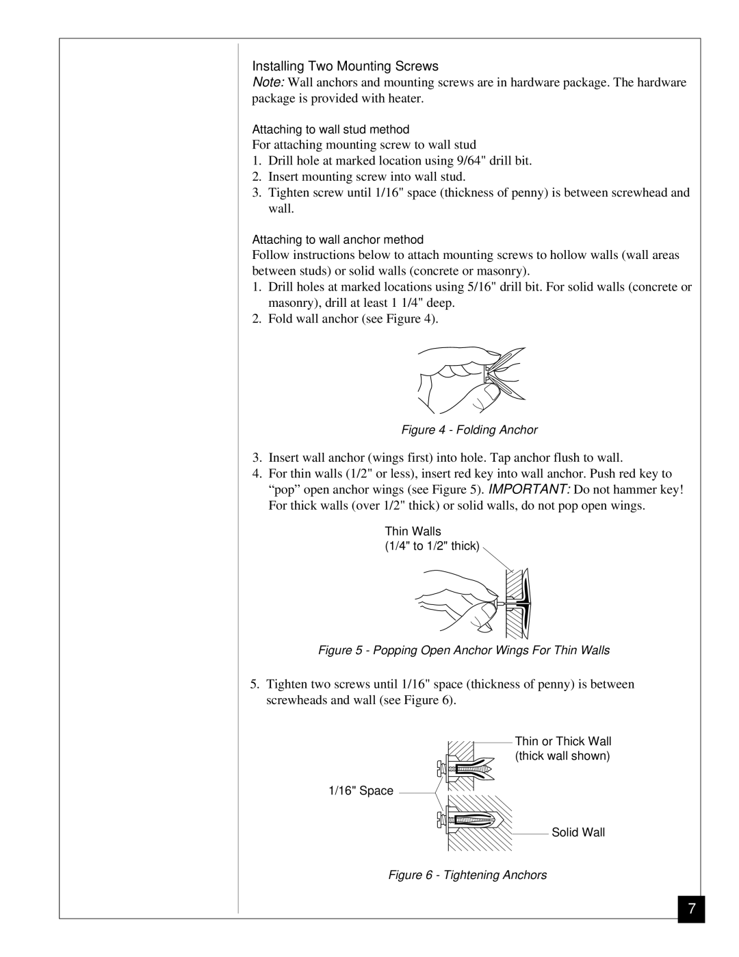 Desa VP11, VP5A installation manual Installing Two Mounting Screws, Folding Anchor 