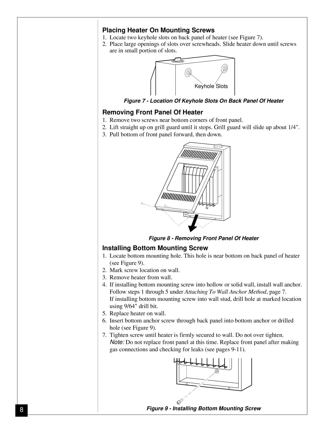 Desa VP5A, VP11 installation manual Placing Heater On Mounting Screws 