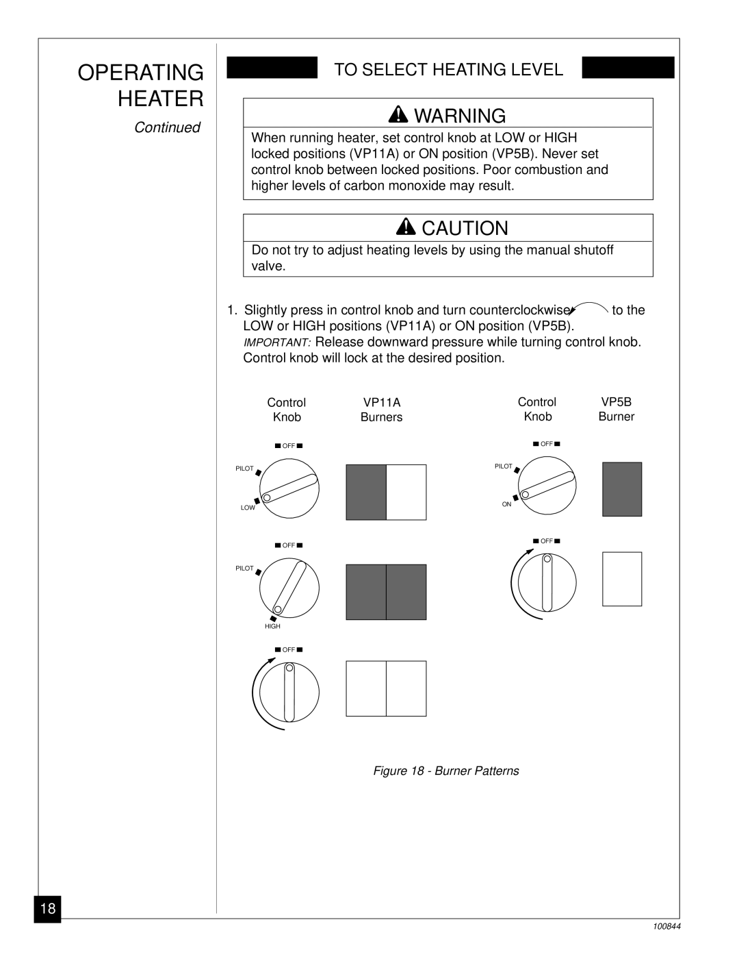 Desa VP5B, VP11A installation manual To Select Heating Level 