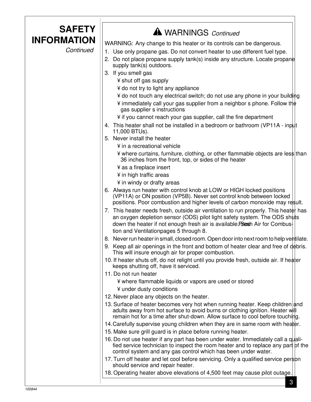 Desa VP11A, VP5B installation manual Safety Information 