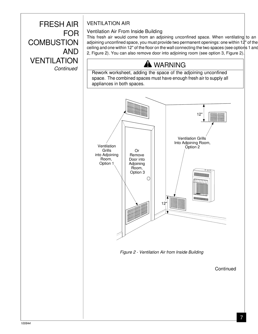 Desa VP11A, VP5B installation manual Ventilation AIR, Ventilation Air From Inside Building 