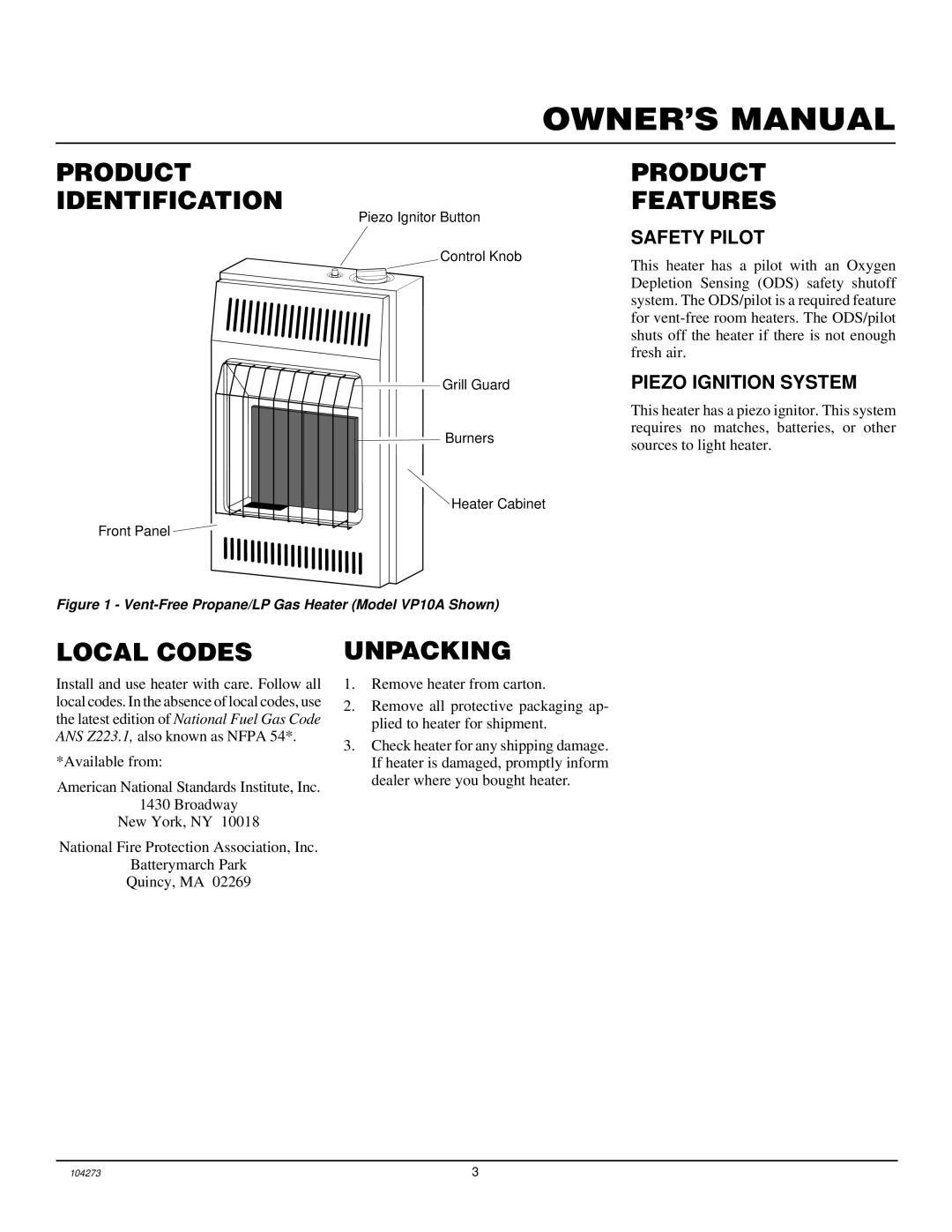 Desa VP5D installation manual Product Identification, Product Features, Local Codes, Unpacking 