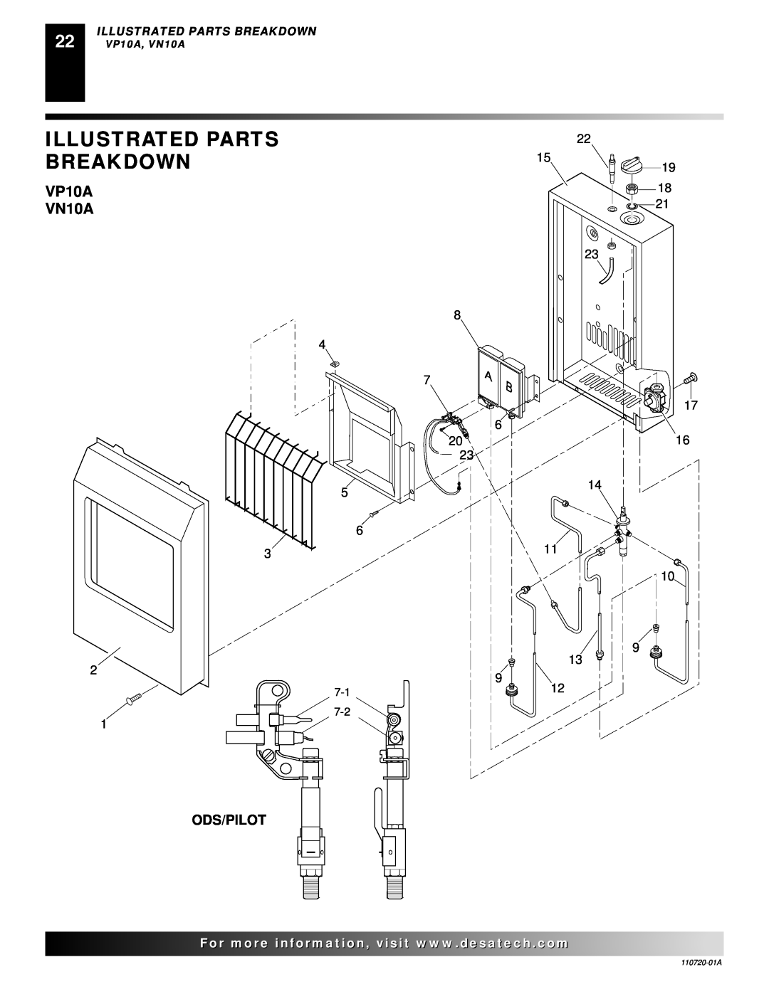 Desa VP1000BTA VN10A installation manual VP10A VN10A, Ods/Pilot, Illustrated Parts Breakdown 