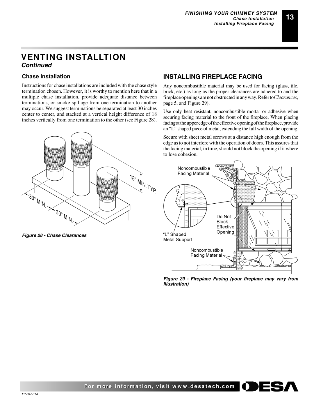 Desa (V)PN36-A manual Noncombustible Facing Material Do Not Block Effective Shaped 