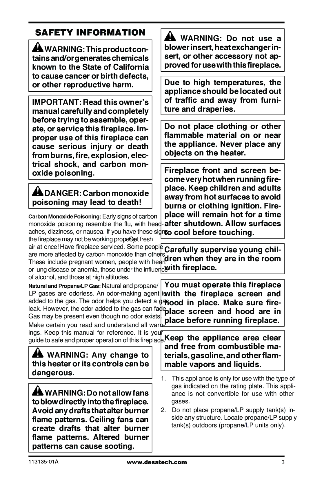 Desa VSGF28PTE, VSGF28NTE installation manual Safety Information 