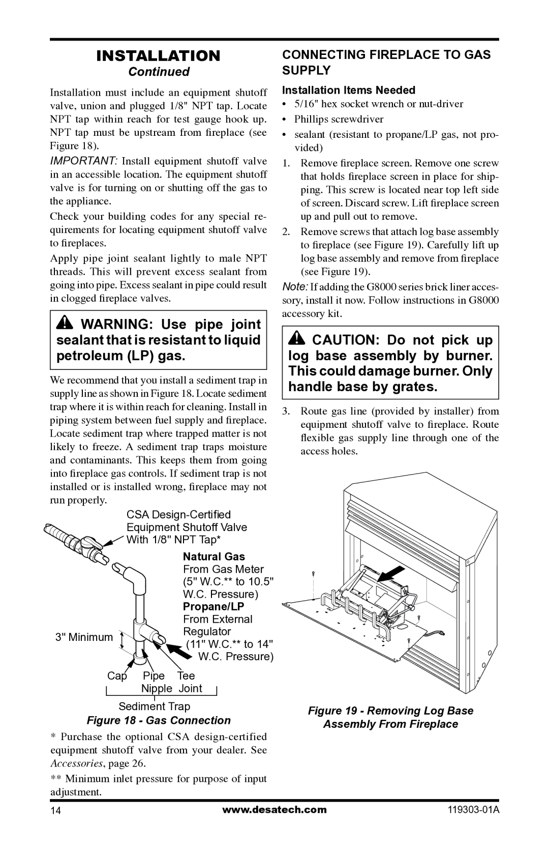 Desa VsGF28nTF, VsGF28PTF installation manual Connecting Fireplace to Gas Supply, Natural Gas, Propane/LP, Accessories 