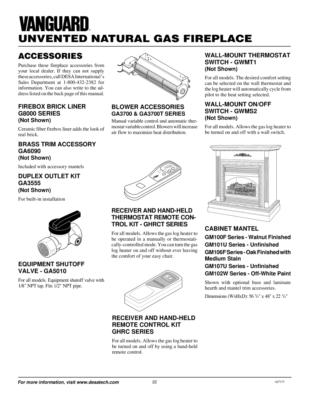 Desa VSGF33NR installation manual Accessories 