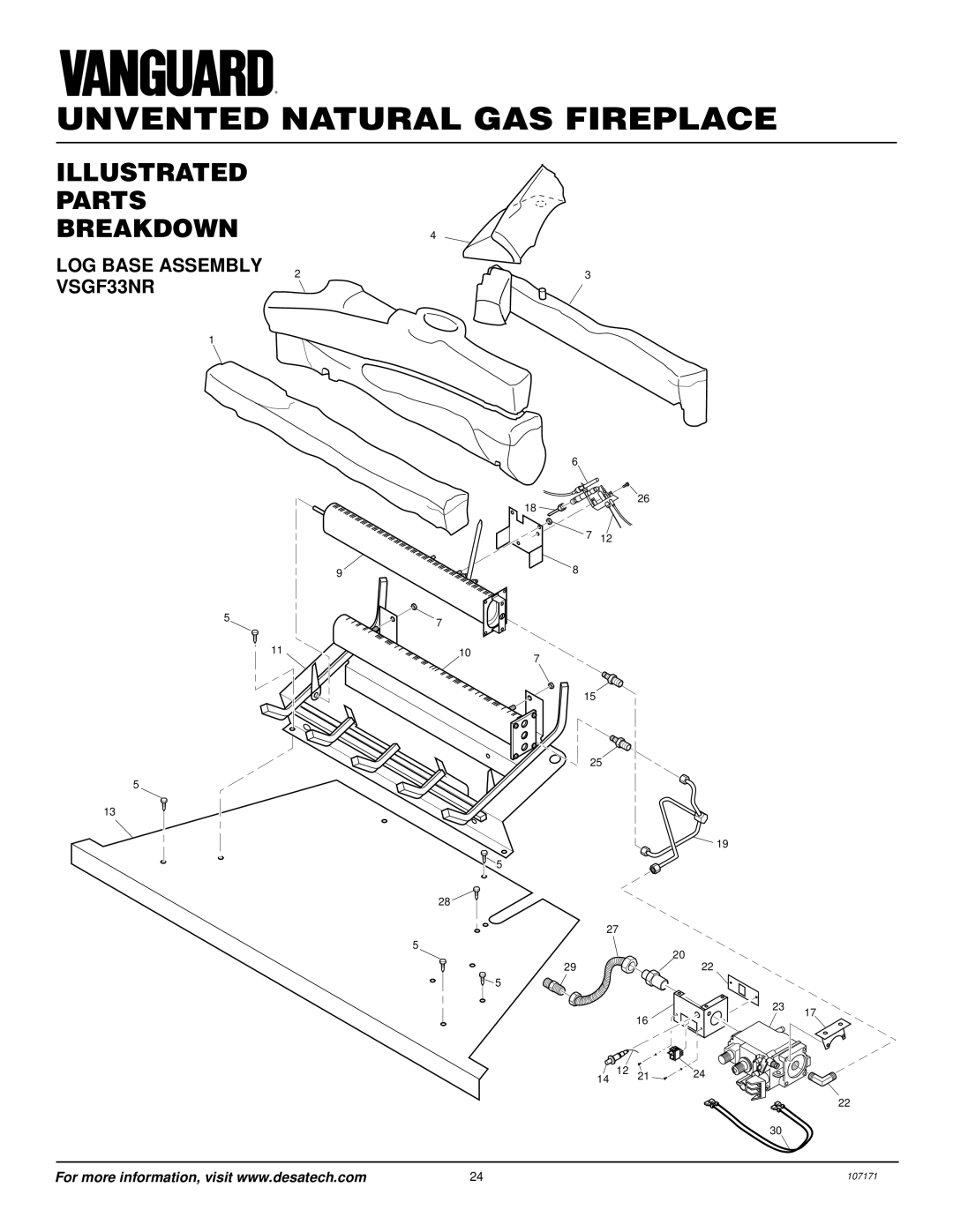 Desa installation manual Illustrated Parts BREAKDOWN4, LOG Base Assembly VSGF33NR 