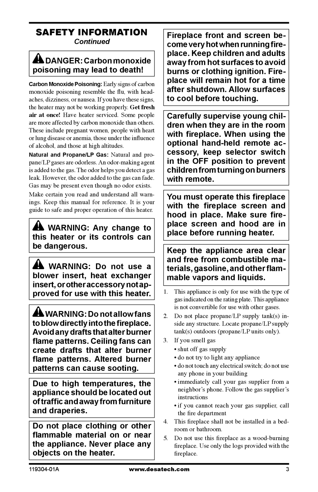 Desa VSGF33PRC, VSGF33NRC installation manual Safety Information 