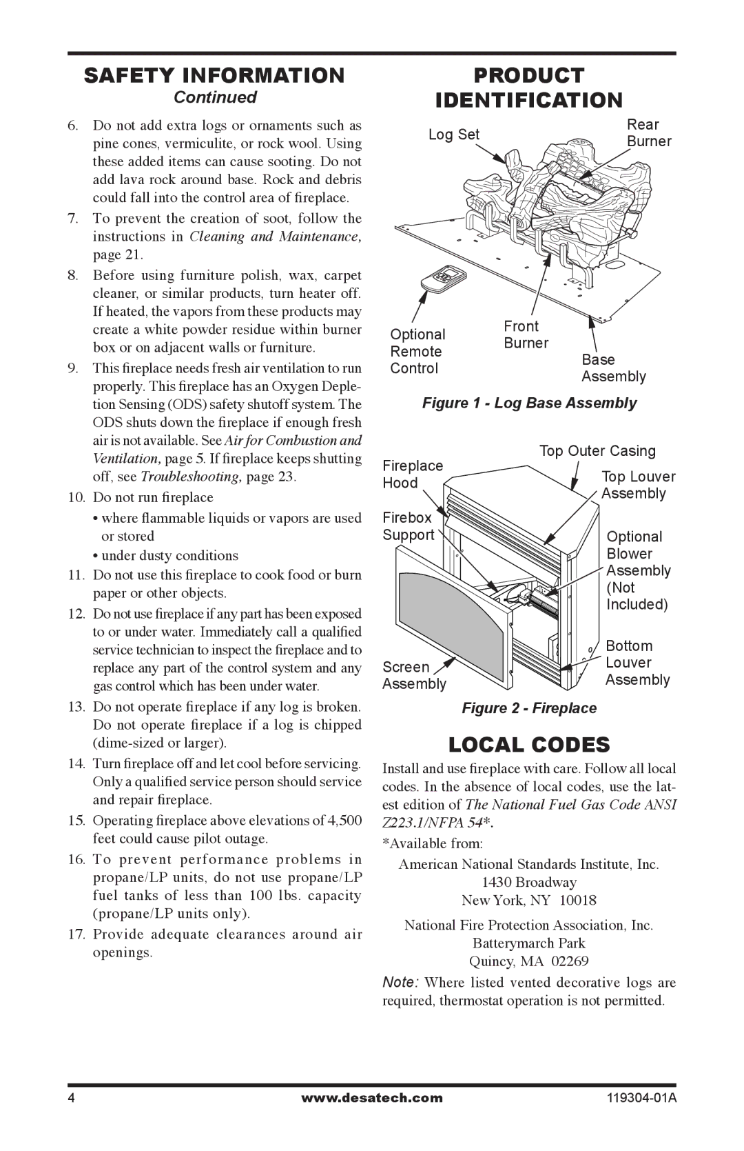 Desa VSGF33NRC, VSGF33PRC installation manual Product Identification, Local Codes 