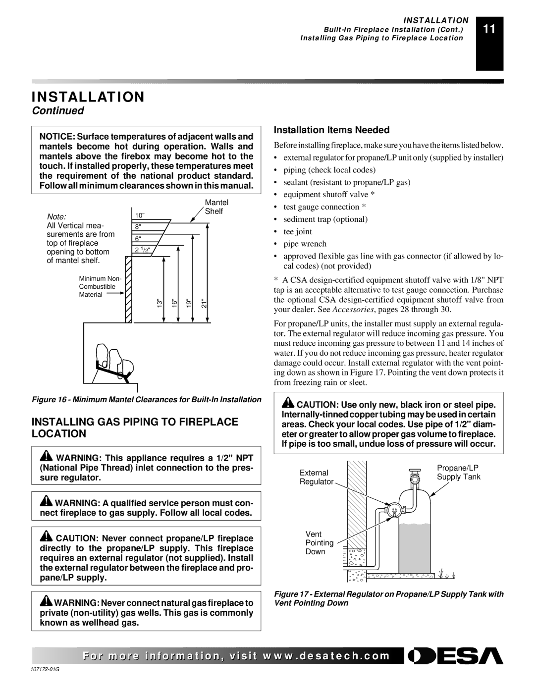 Desa EFS33NR, EFS33NRA, EFS33PR, EFS33PRA VSGF33NR, VSGF33NRA, VSGF33PR, VSGF33PRA Installation Items Needed 