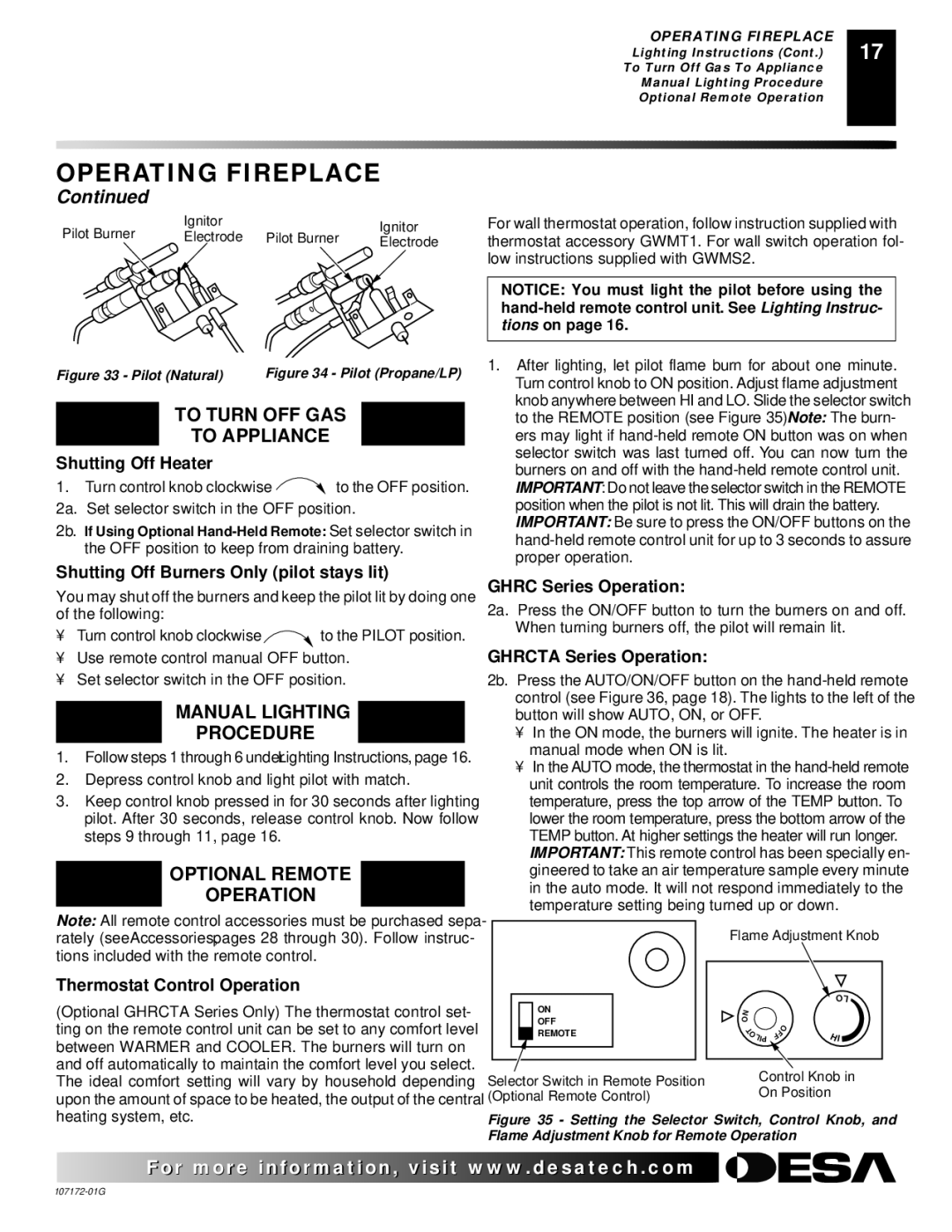 Desa EFS33NR, EFS33NRA, EFS33PR, EFS33PRA VSGF33NR, VSGF33NRA, VSGF33PR, VSGF33PRA To Turn OFF GAS To Appliance 