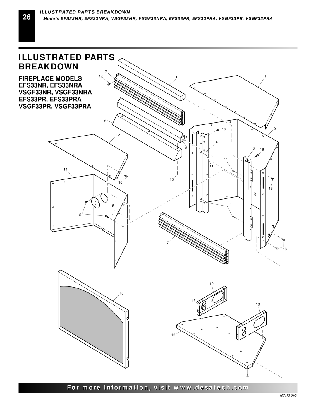 Desa EFS33NR, EFS33NRA, EFS33PR, EFS33PRA VSGF33NR, VSGF33NRA, VSGF33PR, VSGF33PRA Illustrated Parts Breakdown 