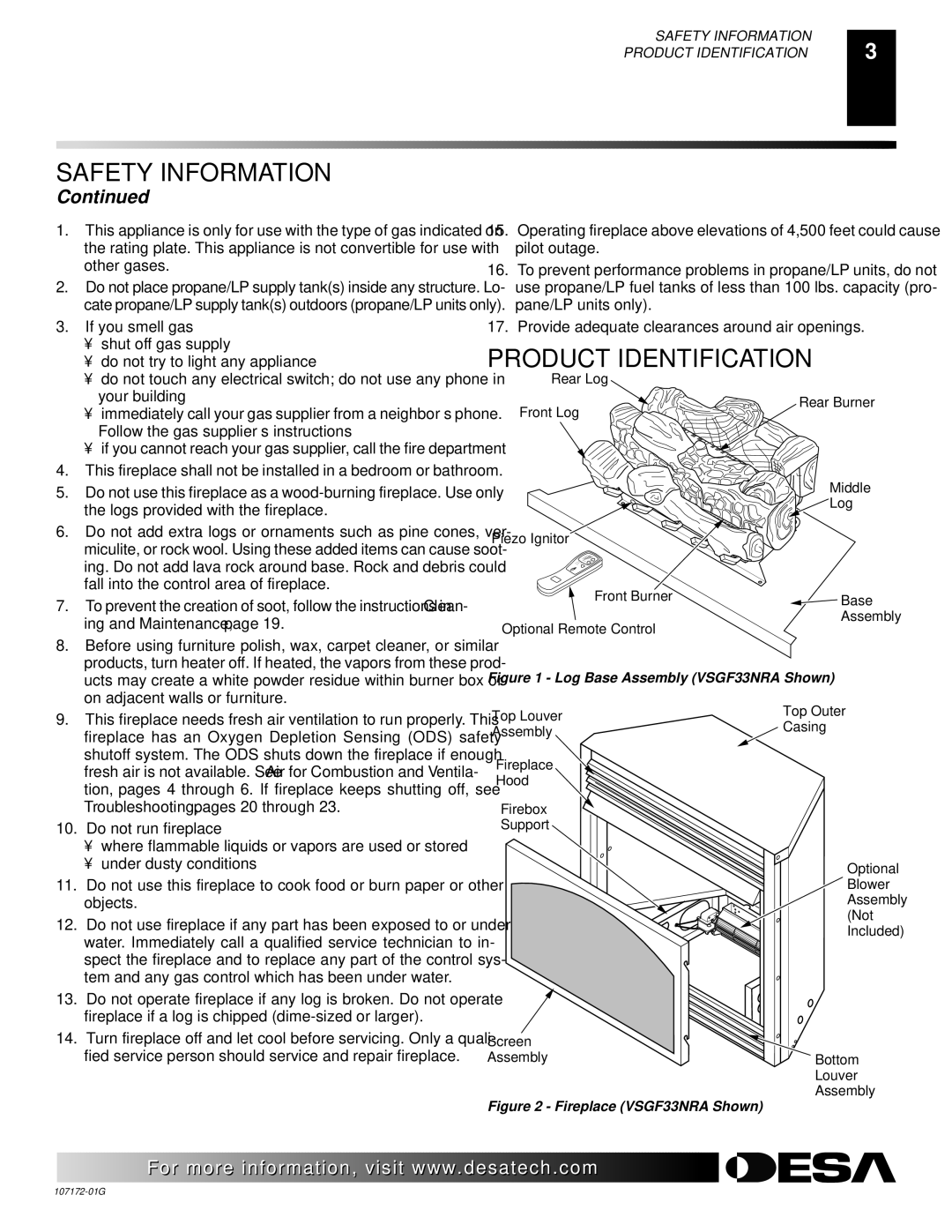 Desa EFS33NR, EFS33NRA, EFS33PR, EFS33PRA VSGF33NR, VSGF33NRA, VSGF33PR, VSGF33PRA Product Identification 