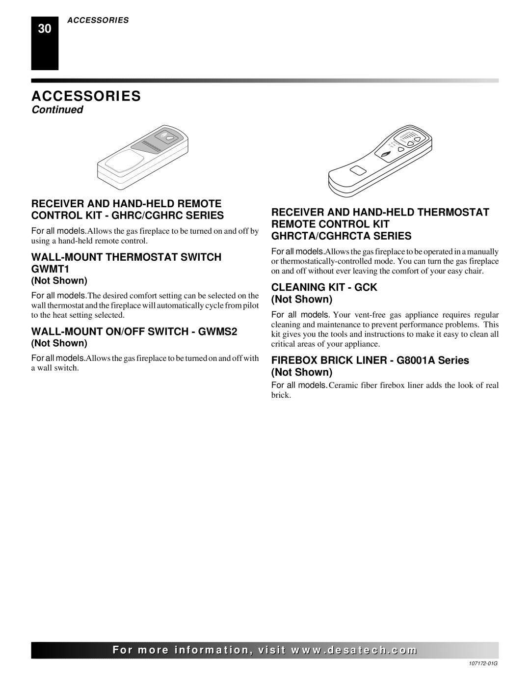 Desa VSGF33PRA Receiver and HAND-HELD Remote Control KIT GHRC/CGHRC Series, WALL-MOUNT Thermostat Switch GWMT1, Not Shown 