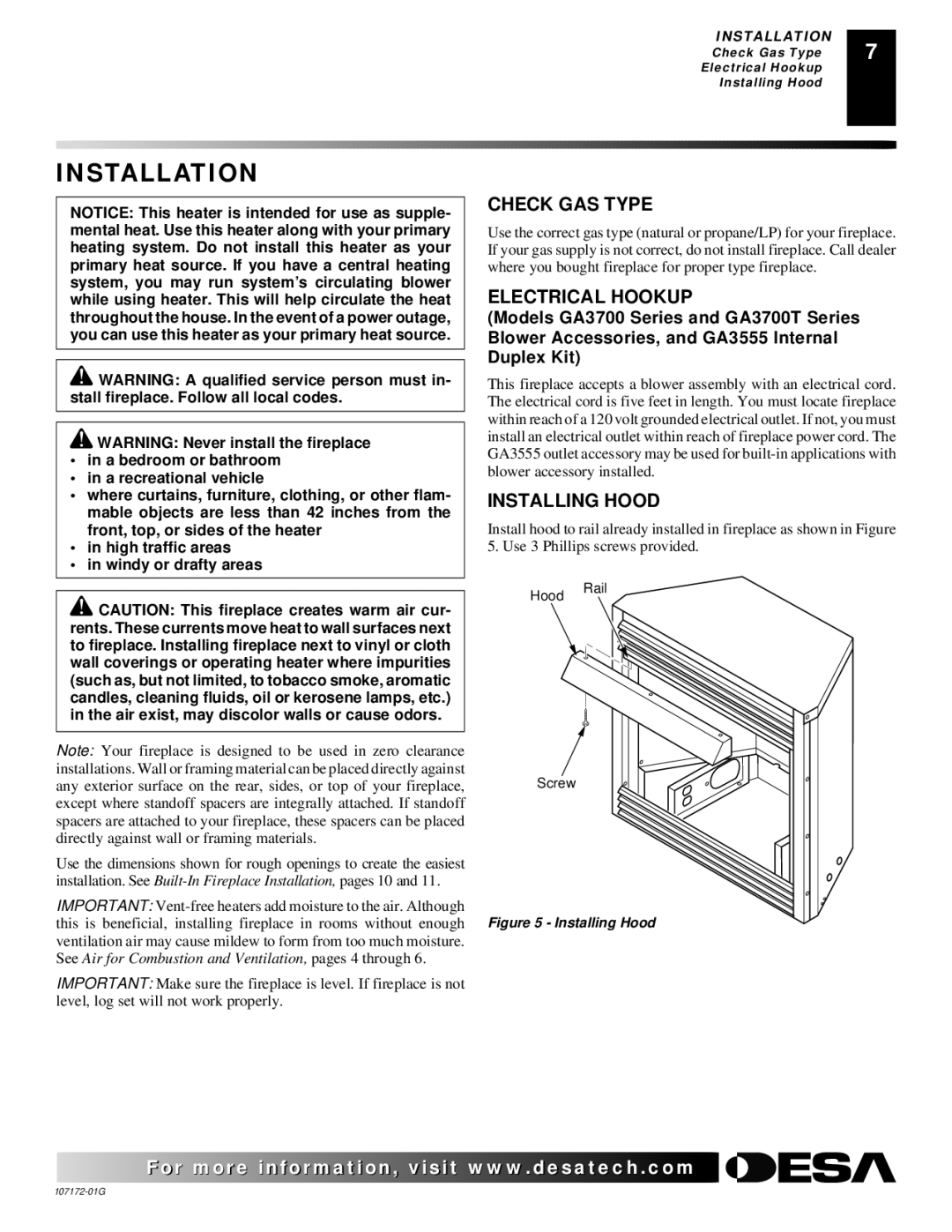 Desa EFS33NR, EFS33NRA, EFS33PR, EFS33PRA VSGF33NR, VSGF33NRA, VSGF33PR, VSGF33PRA Installation, Check GAS Type 