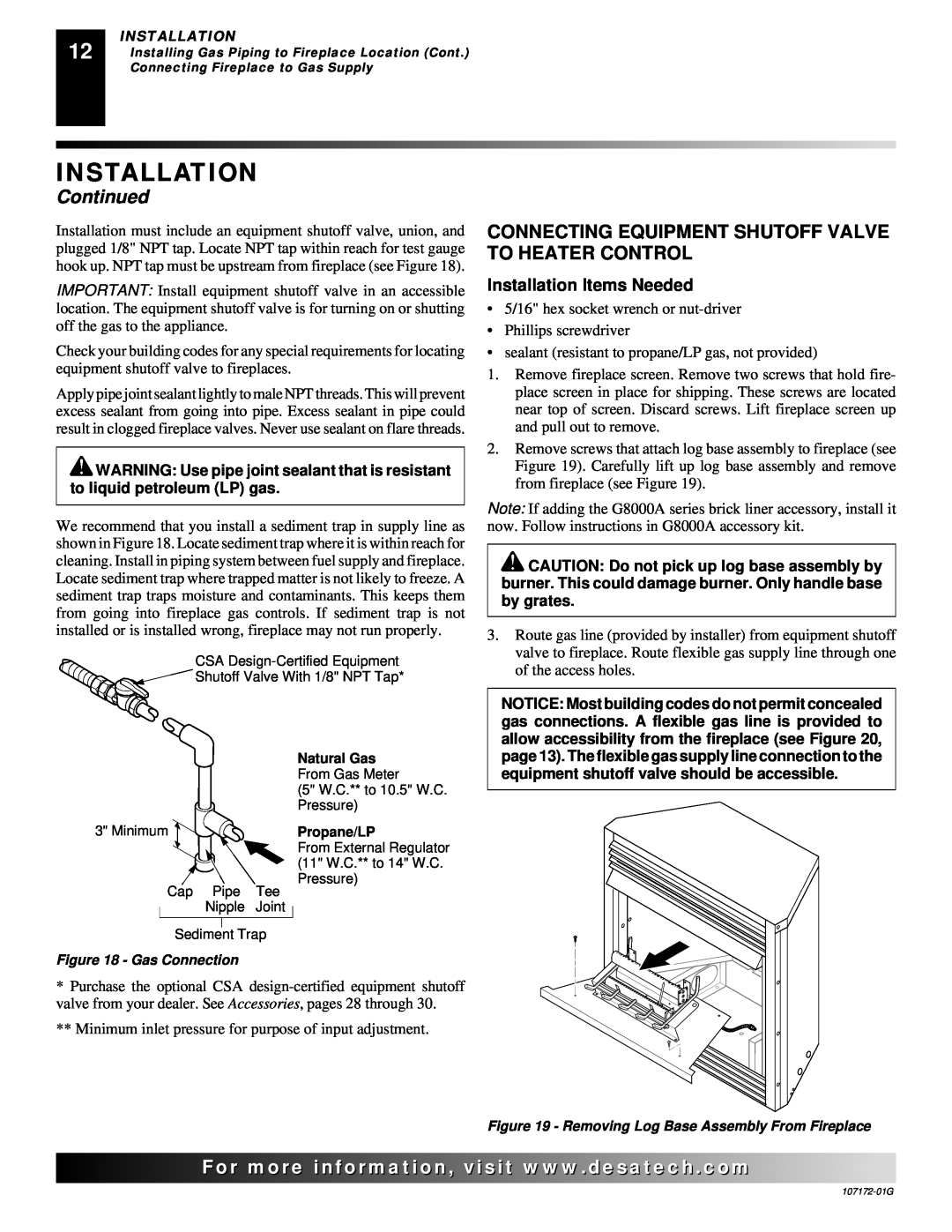 Desa VSGF33PRA installation manual Continued, Installation Items Needed, •5/16 hex socket wrench or nut-driver 