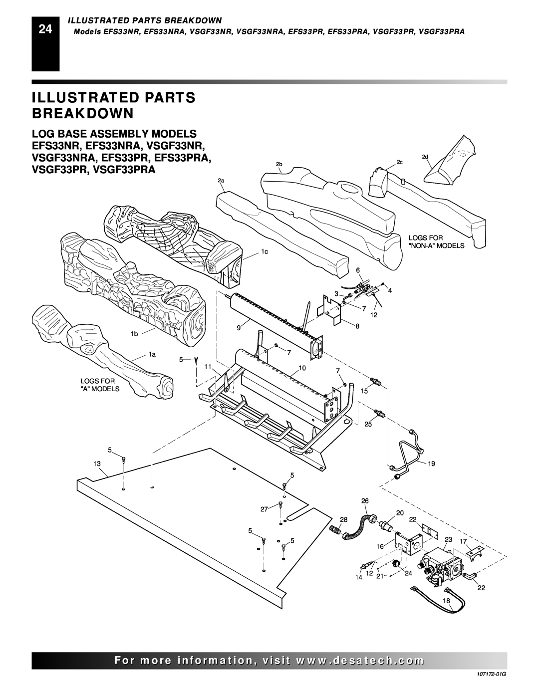 Desa VSGF33PRA installation manual Illustrated Parts Breakdown, 107172-01G 