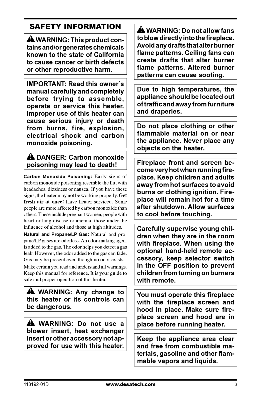 Desa VSGF36NR, VSGF36PR installation manual Safety Information 