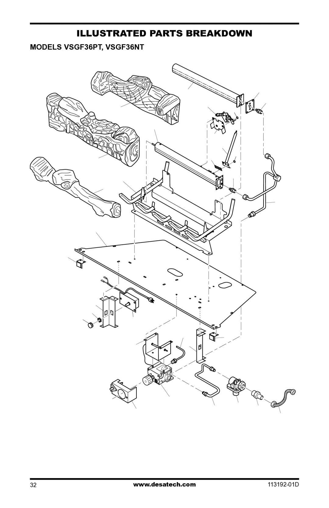 Desa VSGF36NR, VSGF36PR installation manual Illustrated Parts Breakdown, Models VSGF36PT, VSGF36NT 