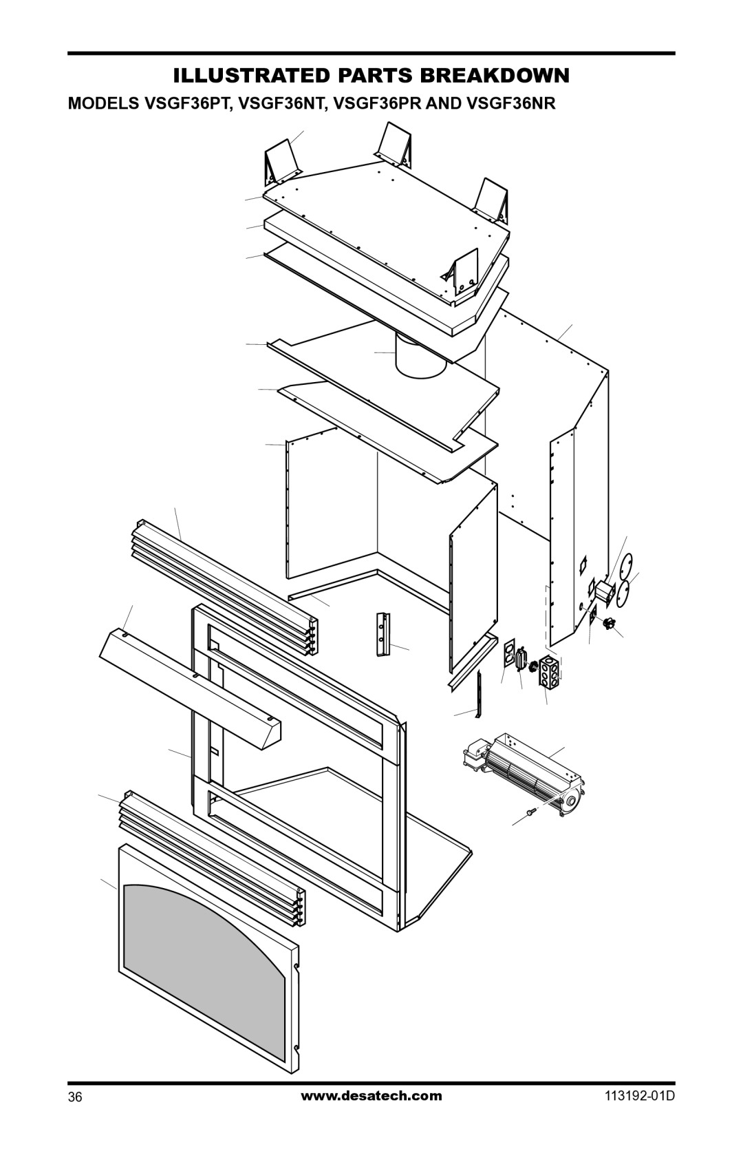 Desa VSGF36NR, VSGF36PR installation manual Models VSGF36PT, VSGF36NT, VSGF36PR and VSGF36NR 