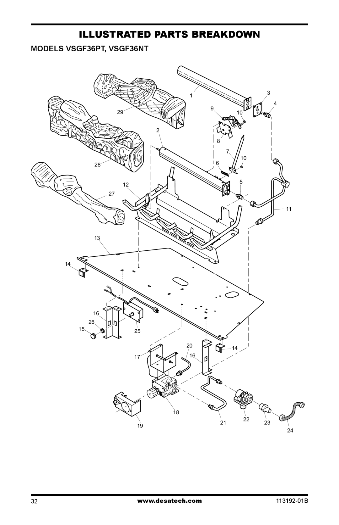 Desa VSGF36PR, VSGF36NR installation manual Illustrated Parts Breakdown, Models VSGF36PT, VSGF36NT 