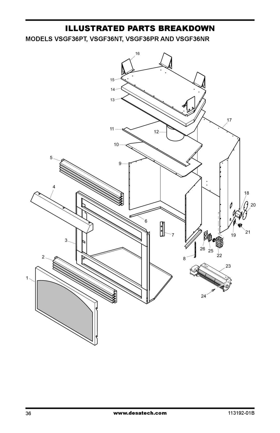 Desa installation manual Models VSGF36PT, VSGF36NT, VSGF36PR and VSGF36NR 