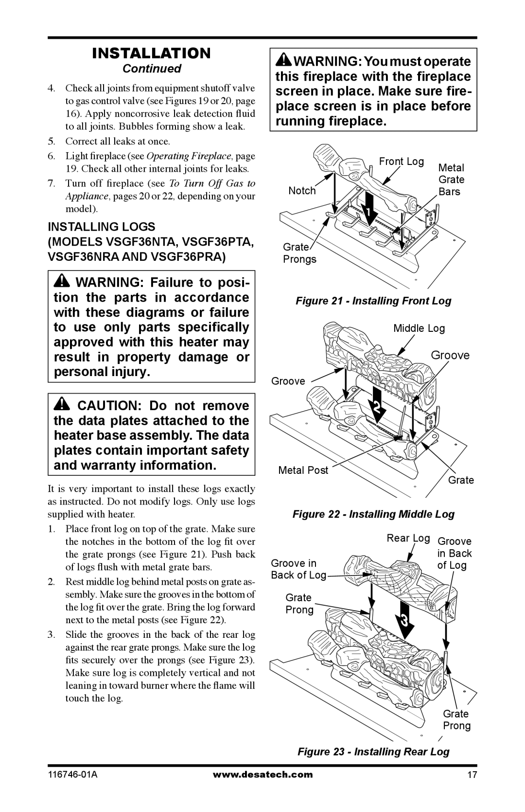 Desa VSGF36PRA, VSGF36NTA, VSGF36PTA, VSGF36NRA installation manual Groove 