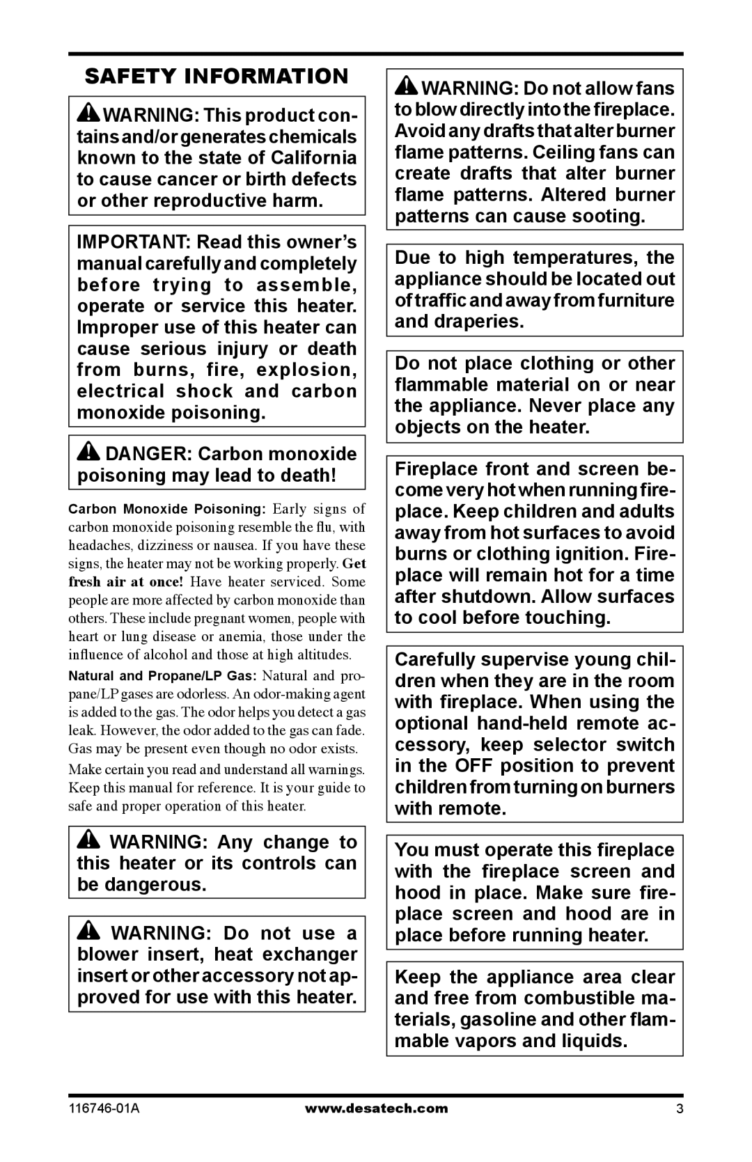 Desa VSGF36NRA, VSGF36NTA, VSGF36PRA, VSGF36PTA installation manual Safety Information 