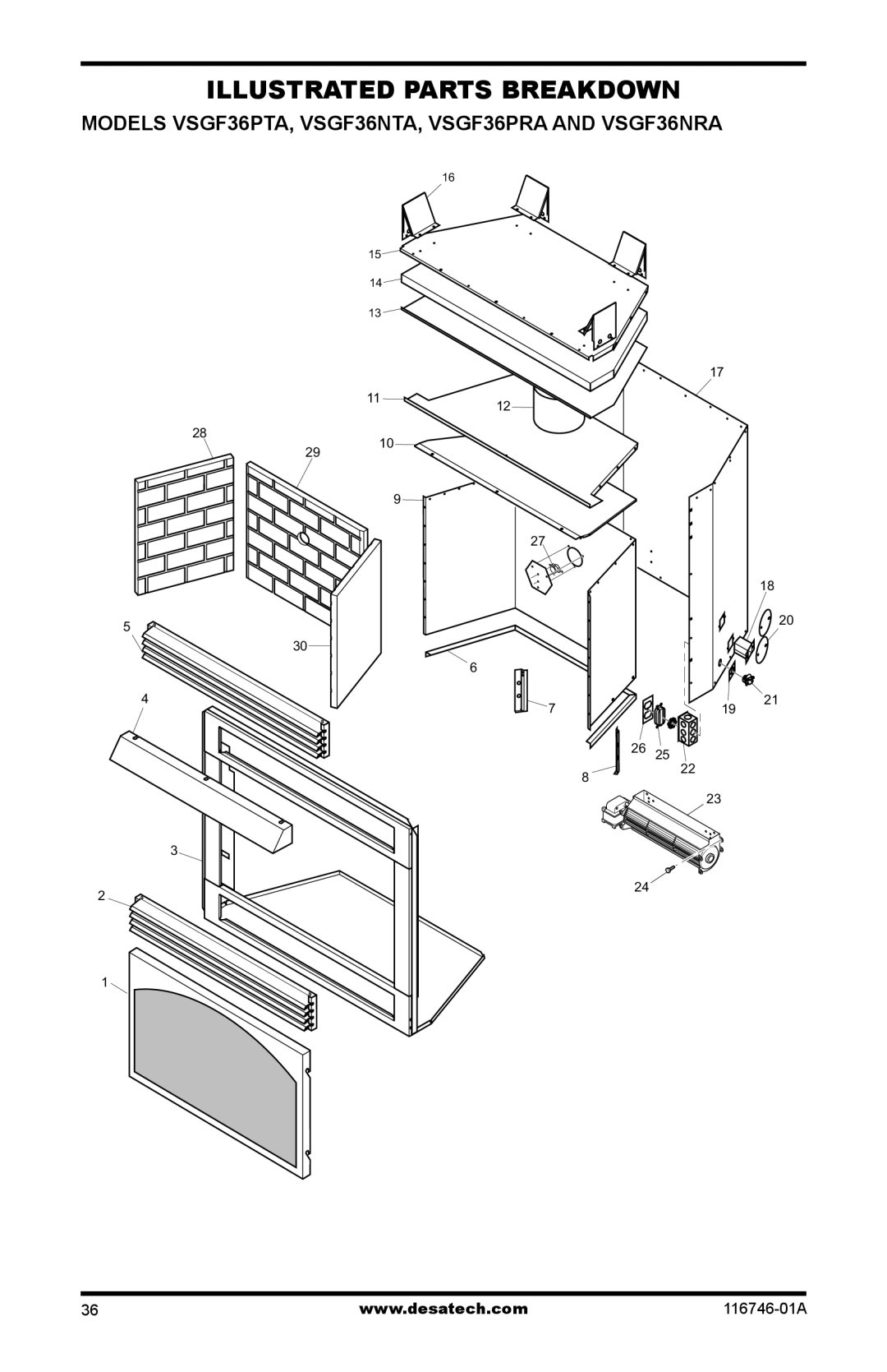 Desa installation manual Models VSGF36PTA, VSGF36NTA, VSGF36PRA and VSGF36NRA 