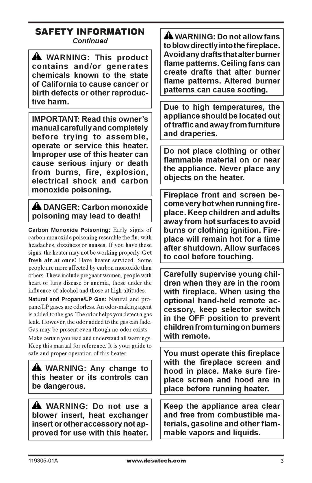 Desa VSGF36PRB, VSGF36PTB, VSGF36NTB, VSGF36NRB installation manual Safety Information 