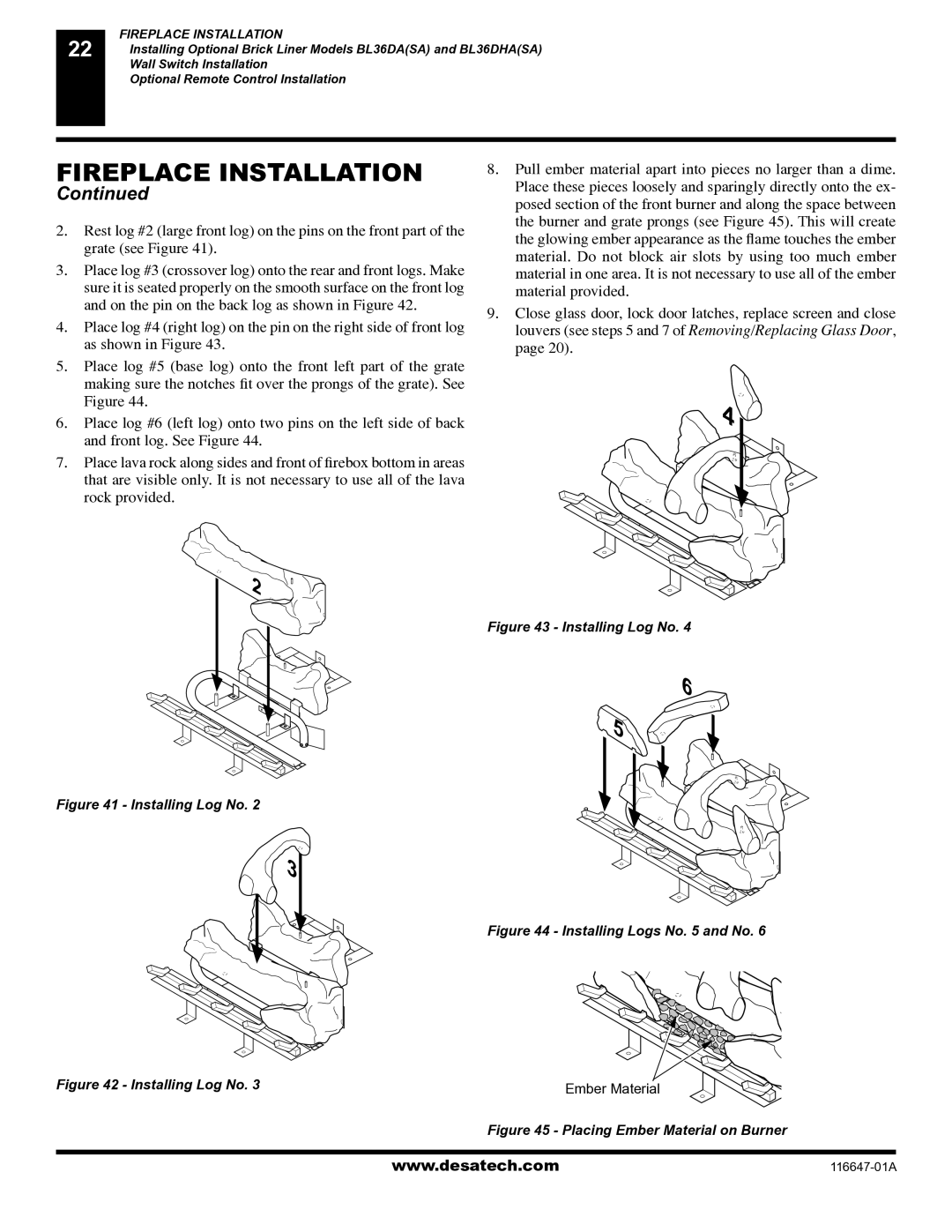 Desa (V)T32EN-A Series, (V)T32EP-A Series installation manual Installing Logs No and No 