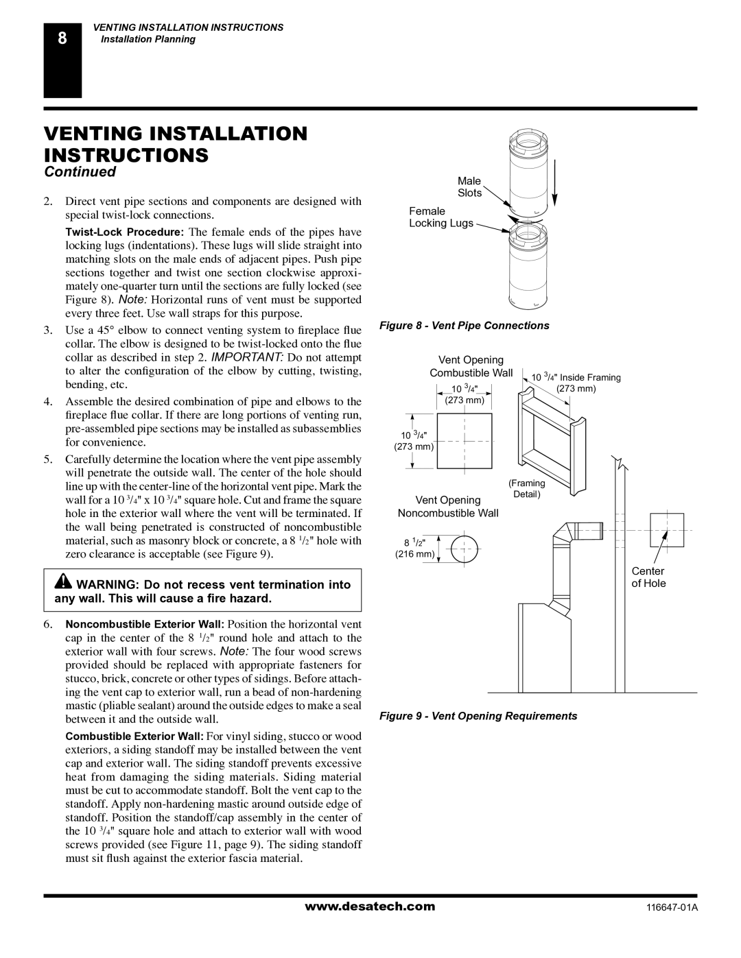 Desa (V)T32EN-A Series, (V)T32EP-A Series installation manual Any wall. This will cause a ﬁre hazard 