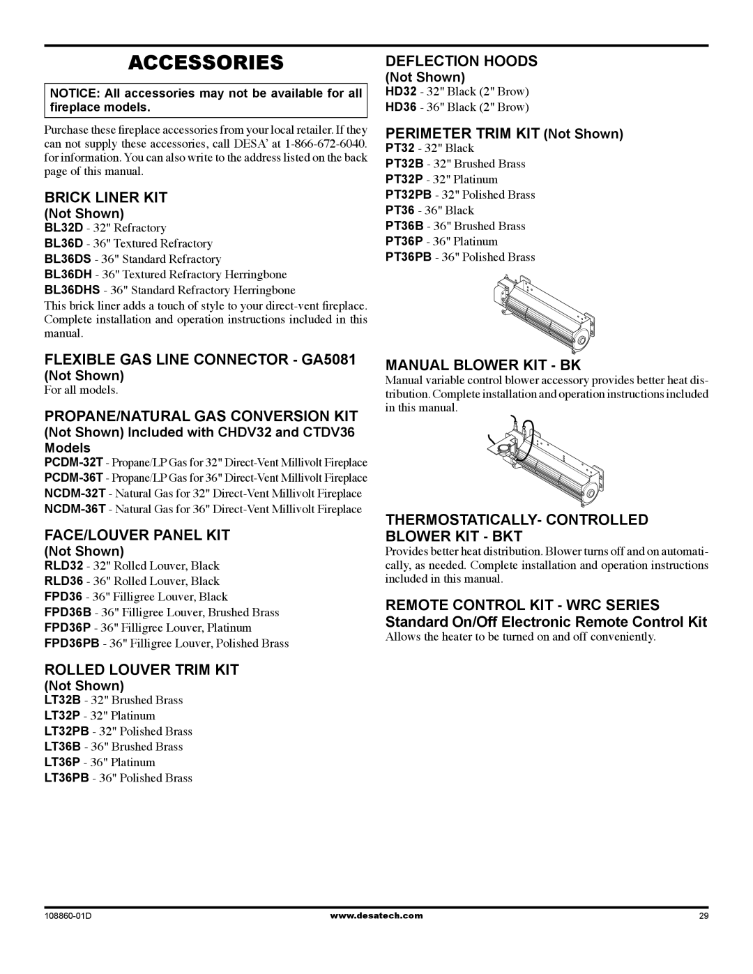 Desa (V)T32EN installation manual Accessories 