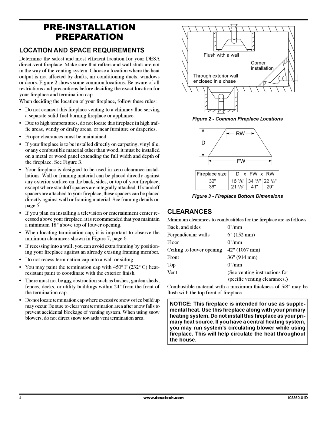 Desa (V)T32EN installation manual Pre-Installation Preparation, Location and space requirements, Clearances 