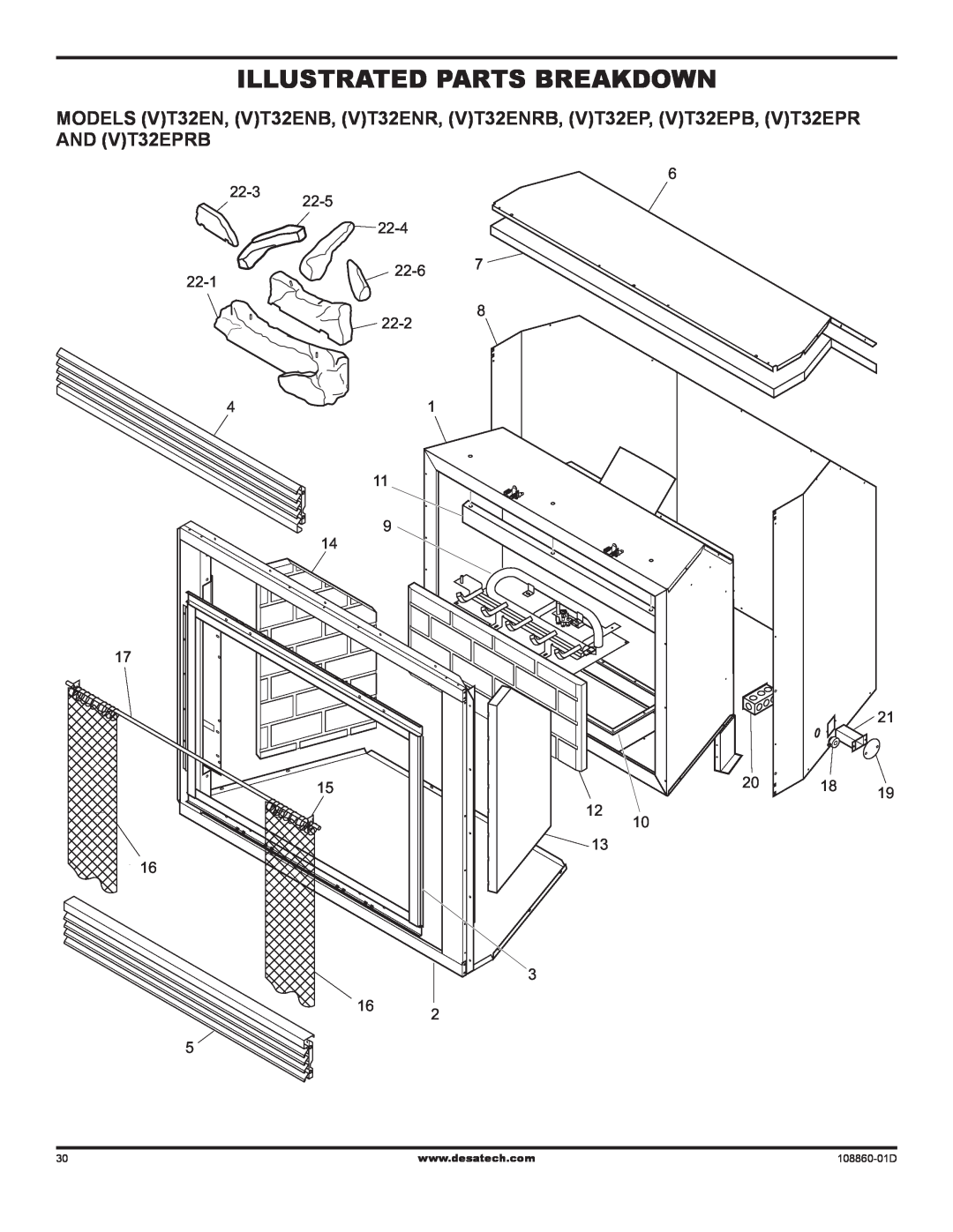 Desa (V)T32EN installation manual Illustrated Parts Breakdown, 108860-01D 