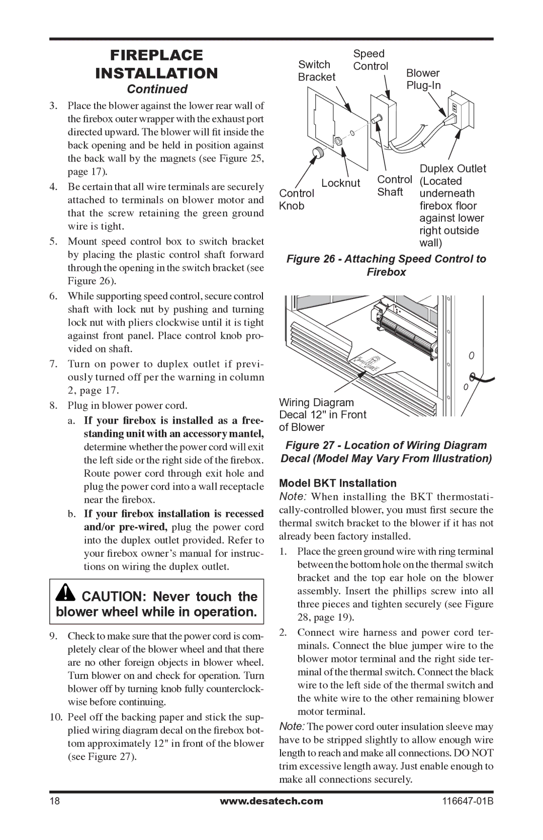 Desa (V)T32EP-A SERIES, (V)T32EN-A SERIES Right outside, Wiring Diagram Decal 12 in Front Blower, Model BKT Installation 