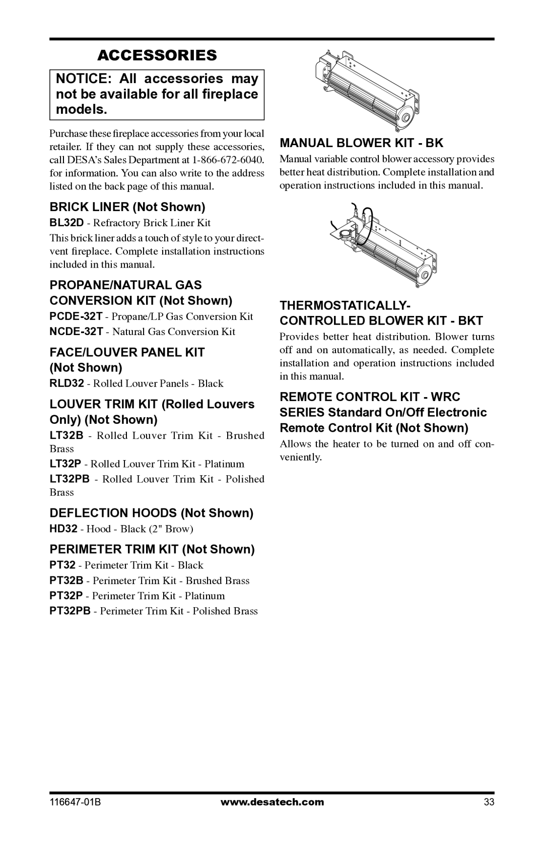 Desa (V)T32EP-A SERIES, (V)T32EN-A SERIES installation manual Accessories, Remote Control KIT WRC 