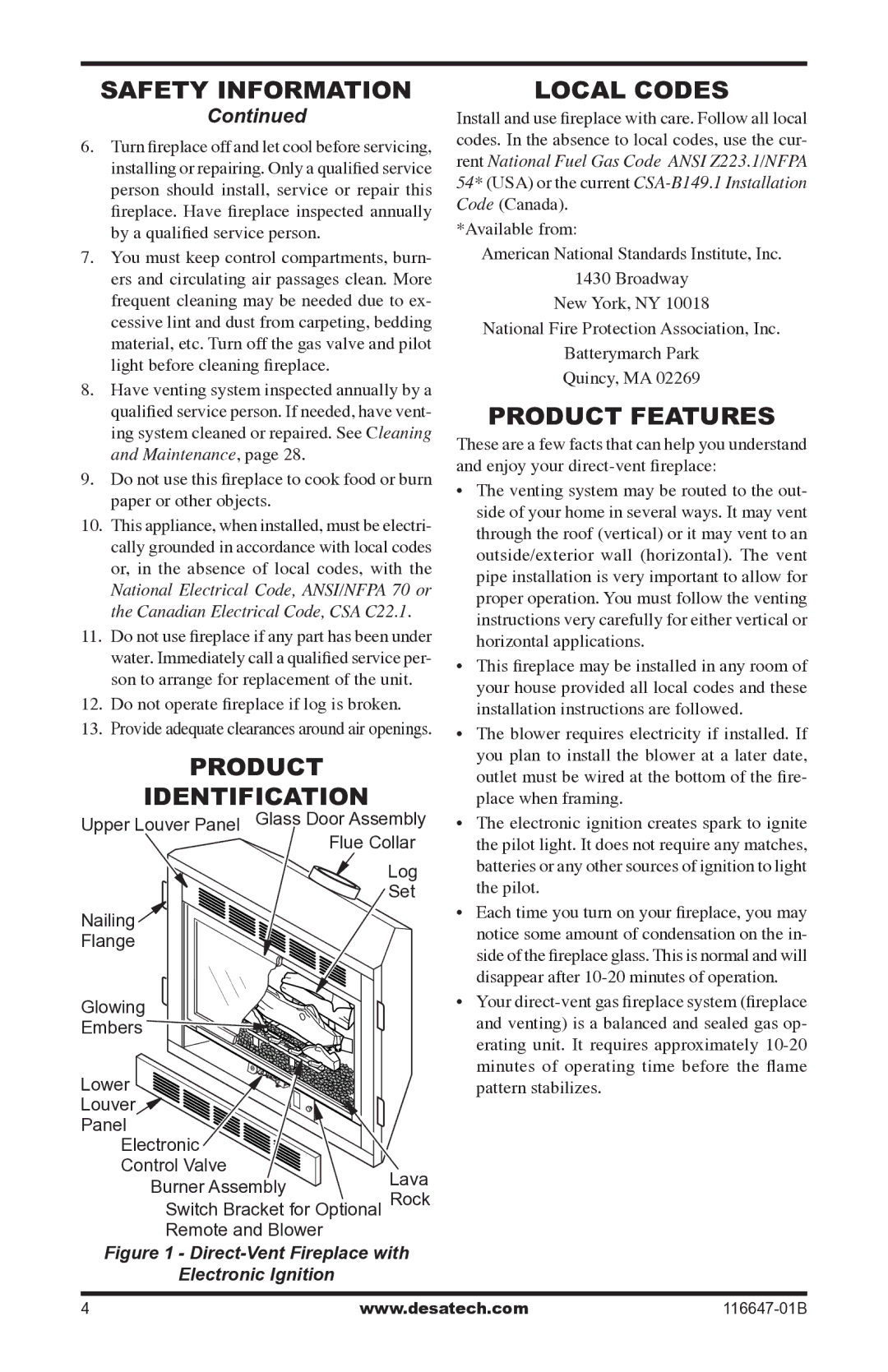 Desa (V)T32EP-A SERIES, (V)T32EN-A SERIES installation manual Product Identification, Local Codes, Product Features 