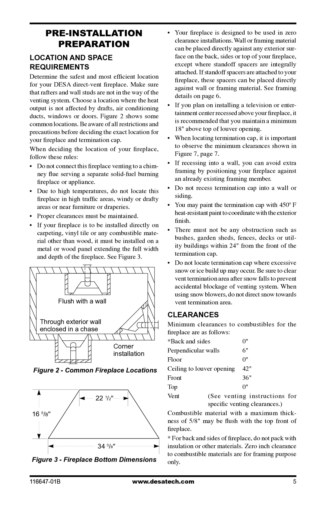 Desa (V)T32EP-A SERIES, (V)T32EN-A SERIES Pre-Installation Preparation, Location and space requirements, Clearances 