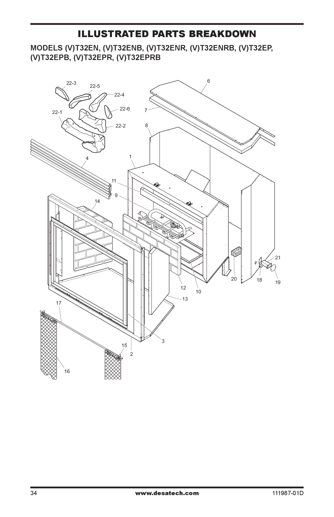 Desa (V)T32EP SERIES, (V)T32EN SERIES installation manual Illustrated Parts Breakdown 