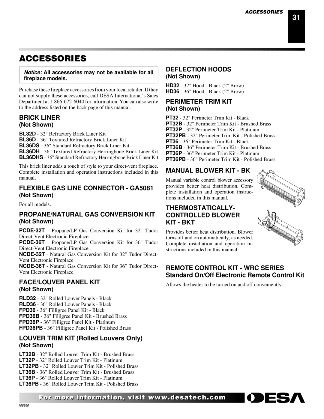 Desa V)T32EN, (V)T32EP, (V)T36EP SERIES, (V)T36EN SERIES installation manual Accessories 