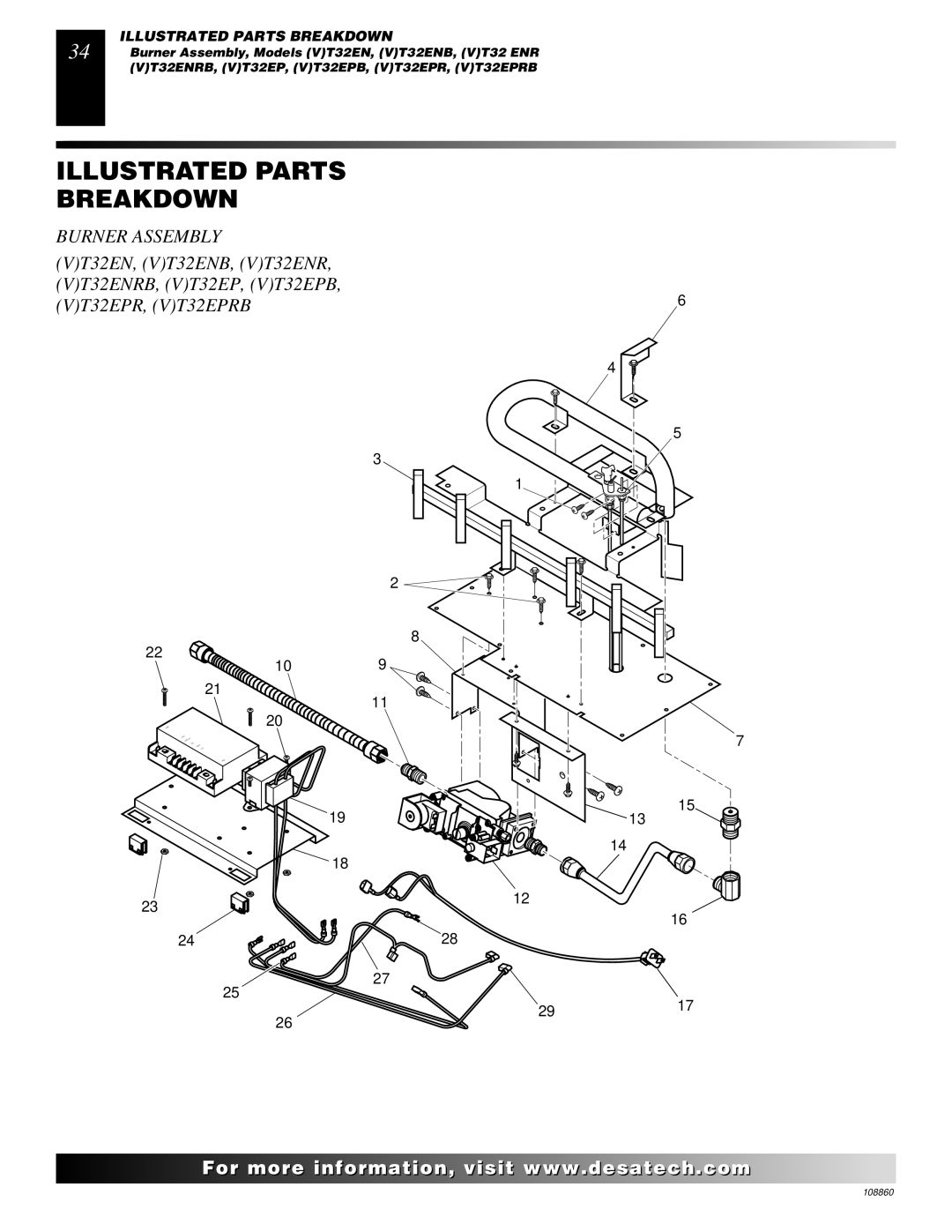 Desa (V)T36EN SERIES, (V)T32EP, (V)T36EP SERIES, V)T32EN installation manual Burner Assembly 