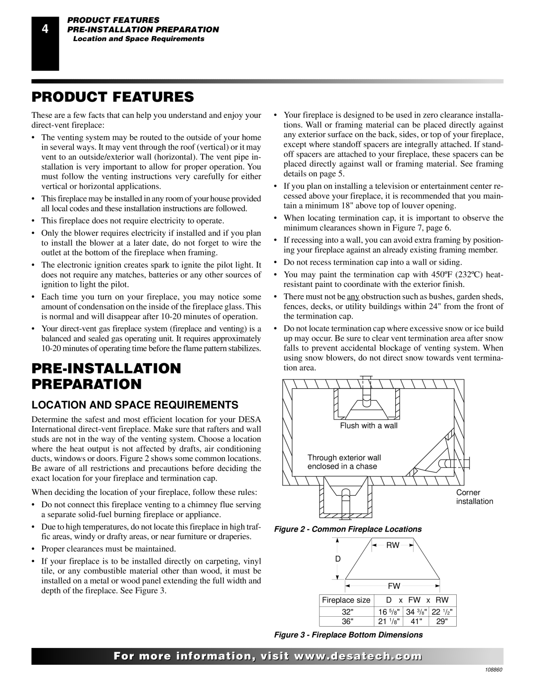 Desa (V)T32EP, (V)T36EP SERIES, V)T32EN Product Features, PRE-INSTALLATION Preparation, Location and Space Requirements 