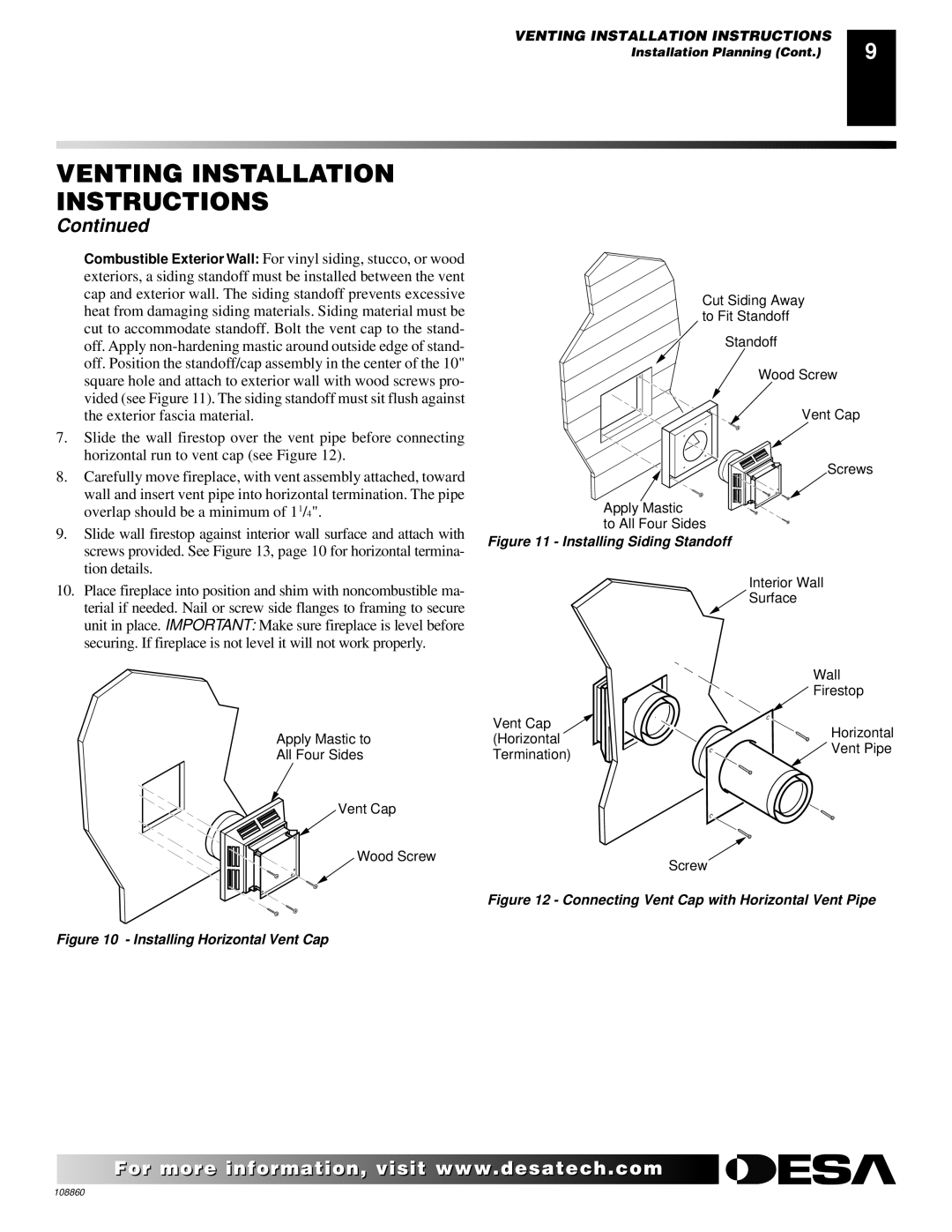 Desa (V)T36EP SERIES, (V)T32EP, (V)T36EN SERIES, V)T32EN installation manual Installing Horizontal Vent Cap 